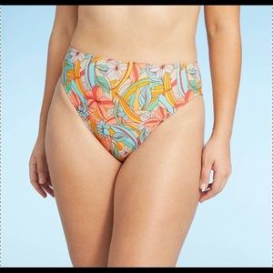 XL(12-14)Juniors' High Leg High Waist Bikini Bottom -Floral Print